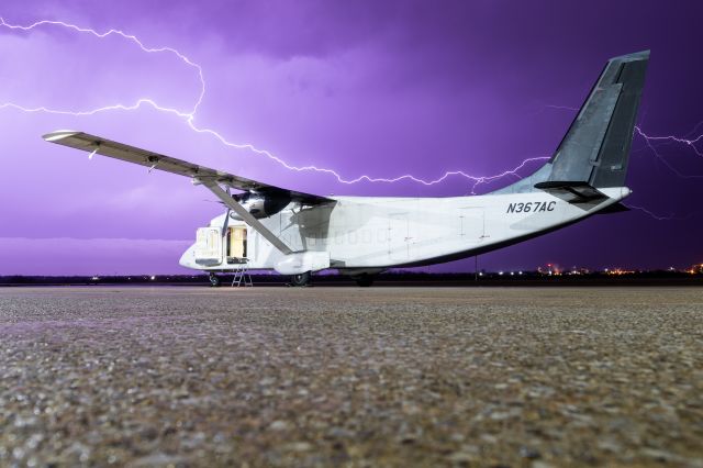 Short SD3-60 (N367AC) - Got lucky with this one. My buddy and I were getting some late night photos of my plane and working on it late tonight and finished around midnight right as the rain and lightning hit. As we drove away from the airport, we noticed a landing light and realized it was this Short 360 on final. It was 1am so we decided to go to the FBO and help the pilots and get some pics. Set a 30sec exposure in hopes of capturing lighting and got a lucky shot off!