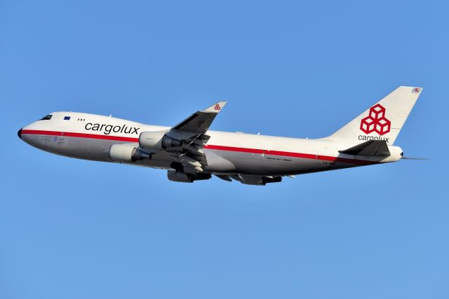 Boeing 747-400 (LX-NCL) - Retro bird headed back to LUX departing 5-L on 03-19-21