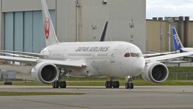 Boeing 787-8 (JA827J) - BOE181 (LN:38) taxis onto runway 16R for a test flight to KMWH on 4/16/12.