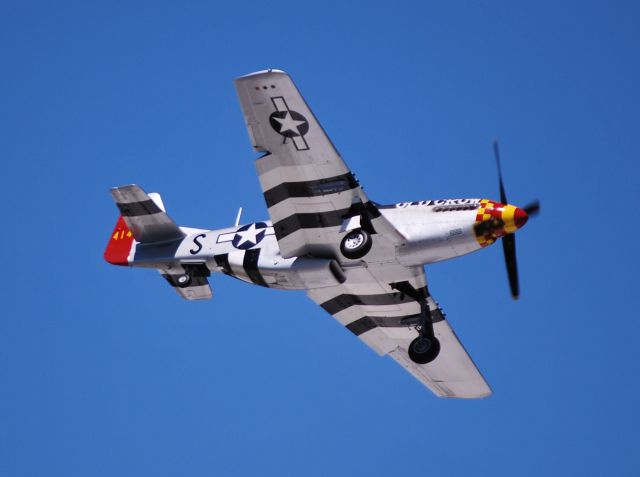 North American P-51 Mustang (N451MG) - OLD CROW LLC on short final for runway 2 at KJQF - 5/25/13