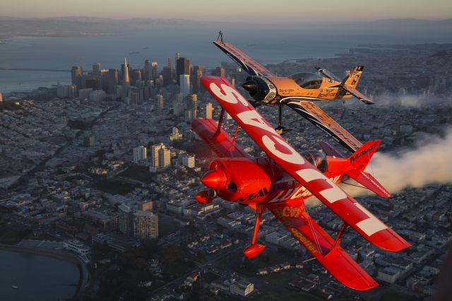 PITTS Special (S-1) (N5111B) - Mike Wiskus and Super Dave Matheson over San Francisco Bay during the weekend of the Fleet Week Airshow