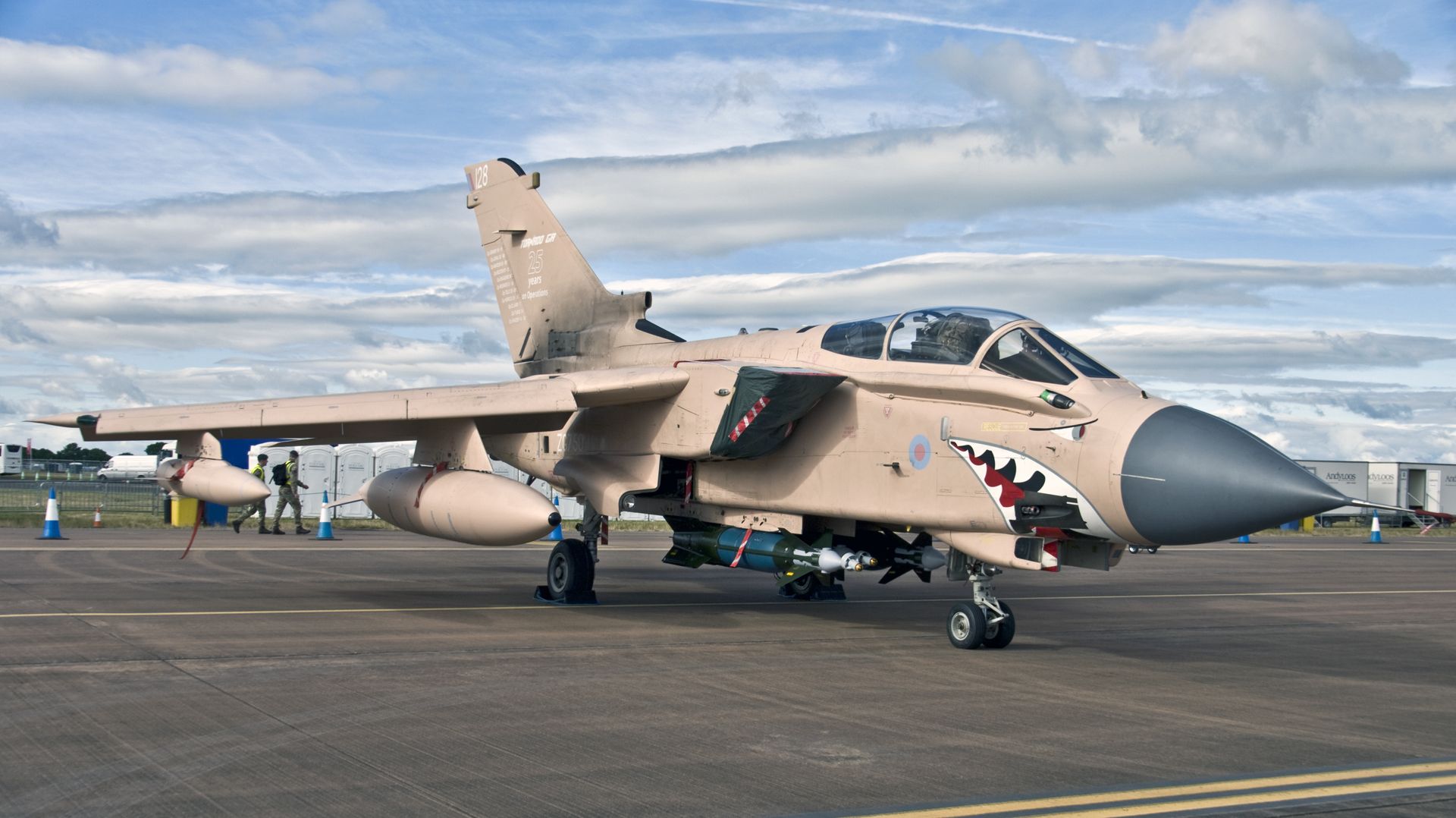 PANAVIA Tornado (ZG750) - RAF Panavia Tornado GR4 ZG750/128 of 12(B) Squadron on static display at RIAT RAF Fairford - 14th July 2017.br /ZG750 wears the pink camouflage applied to the type during the first Gulf War, and markings commemorating the eleven military operations RAF Tornados have been involved in over a 25 year period.