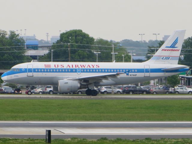 Airbus A319 (N744P) - US Airways A319 "Piedmont Heritage" 4/27/13