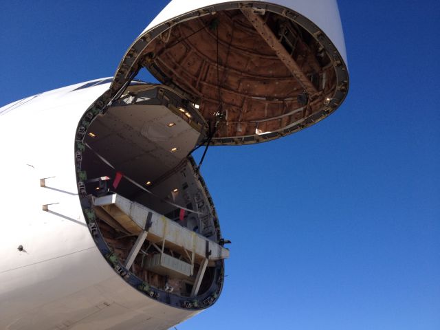 Boeing 747-400 (N496MC) - Getting ready to load some high end Porsches in through the nose.