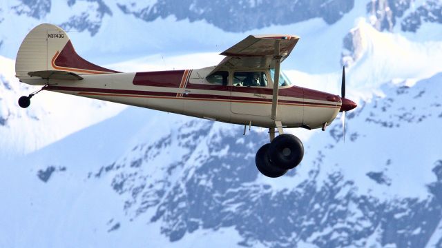 Cessna 170 (N3743G) - Landing at PAJN after coming in from the north.  On approach over the wetlands.