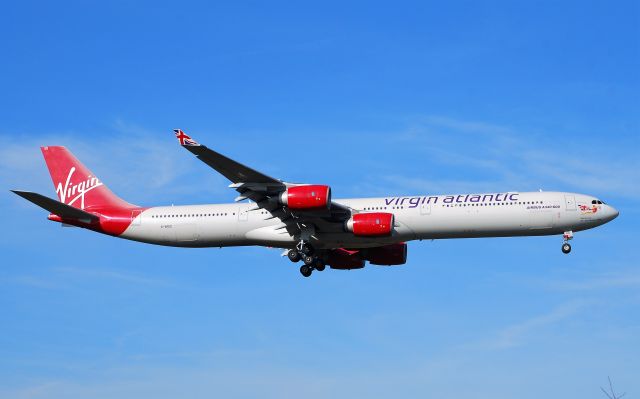 Airbus A340-200 (G-VRED) - Taken from the threshold of 29L