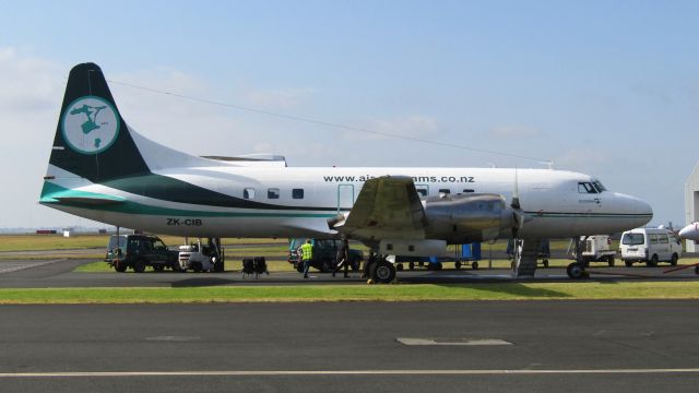 CONVAIR CV-580 (ZK-CIB) - Being serviced at the airline's ramp.