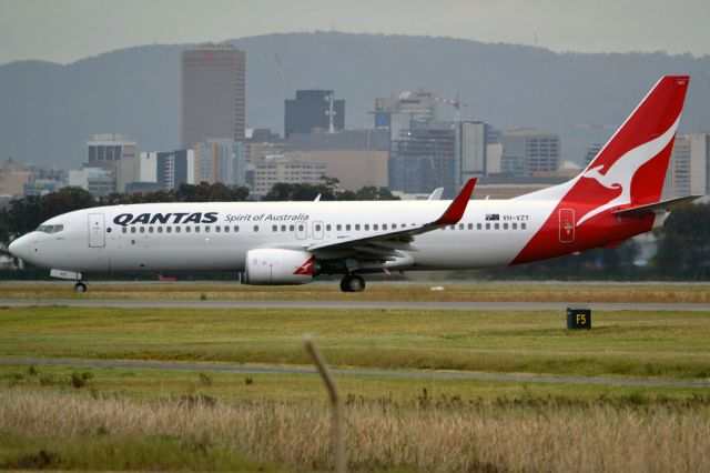 Boeing 737-800 (VH-VZY) - On taxi-way heading for Terminal 1, after landing on runway 23. Friday 5th October 2012.