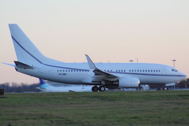 Boeing 737-700 (VP-BWR) - A Privately Owned B737-700 taking off from runway 22 at Stansted Airport.br /br /Location: Stansted Airport.br /Date: 26.12.22 (dd/mm/yy).