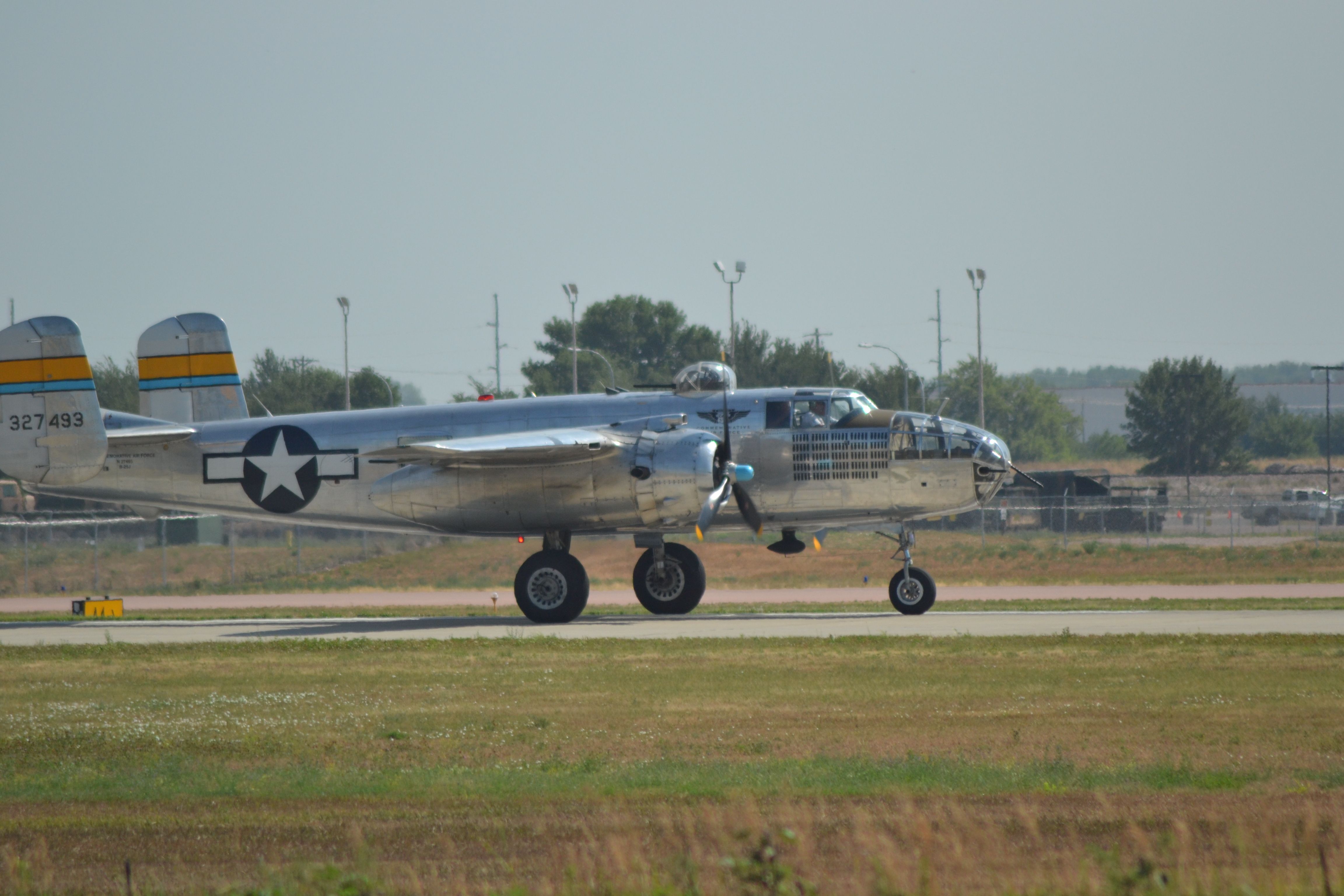 N27483 — - North American B-25J "Miss Mitchell" taking off from KFSD - 7-17-2012