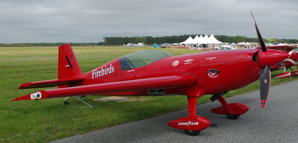 EXTRA EA-300 (N01106) - MILLVILLE, NEW JERSEY, USA-MAY 09, 2015: Seen at the airshow on static display is Jack Knutson's plane, part of the Firebirds Xtreme Aerobatics Team.