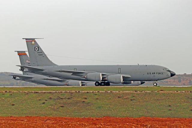 Boeing 707-100 (67-2605) - Siblings! 2 KC135 today in Athens Intl Airport. KC135 67-2605 taxiing for take off in rainy conditions