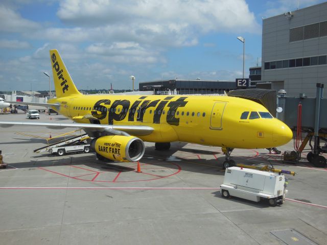 Airbus A319 (N506NK) - Spirit Airlines (NK) N506NK A319-132 [cn2490]br /Minneapolis St Paul (MSP). Resplendent in the yellow 'Bare Fares' color scheme rolled out from Sep 2014 this A319 sits impatiently awaiting departure from Gate E2. br /Taken from the terminal.br /2016 08 09br /a rel=nofollow href=http://alphayankee.smugmug.com/Airlines-and-Airliners-Portfolio/Airlines/AmericasAirlines/Spirit-Airlines-NKhttps://alphayankee.smugmug.com/Airlines-and-Airliners-Portfolio/Airlines/AmericasAirlines/Spirit-Airlines-NK/a