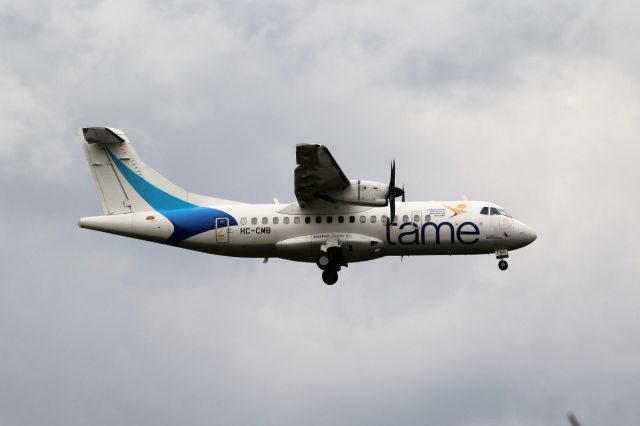 ALENIA Surveyor (ATR-42-500) (HC-CMB) - TAME Linea Aerea del Ecuador (EQ) HC-CMB ATR 42-500 [cn 849]br /Quito Mariscal Sucre (UIO). TAME flight EQ181 on final approach from Esmeraldas Carlos Concha Torres (ESM).br /Taken from embankment alongside Conector Alpachaca highway 2 miles south of the airport.br /2018 04 06  a rel=nofollow href=http://alphayankee.smugmug.com/Airlines-and-Airliners-Portfolio/Airlines/AmericasAirlines/TAME-EQhttps://alphayankee.smugmug.com/Airlines-and-Airliners-Portfolio/Airlines/AmericasAirlines/TAME-EQ/a