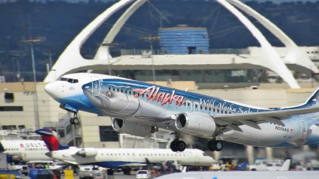 Boeing 737-700 (N559AS) - Salmon Thirty Salmon taking off at LAX