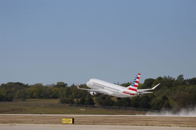 Embraer 175 (N205NN) - MHK was closed summer 2023 for runway construction (note the ample amounts of dust from the finished runway) and reopened on Sept 25 for commercial traffic. This is it’s departure!