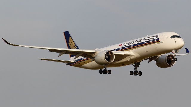 Airbus A350-900 (9V-SML) - A Singapore Airlines A350-900 on final approach into LHR, landing on runway 27R.br /br /Location: Northern Perimiter Road, Beside Runway 27R.br /Date: 16.06.22 (dd/mm/yy).