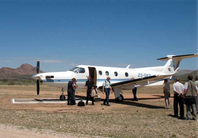 Pilatus PC-12 (ZS-OFD) - On a bush strip in Namibia.