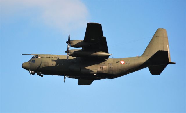 Lockheed C-130 Hercules (N8TCC) - 8T-CC   C-130K  of the Austrian Air Force departs Cambridge Airport on a test flight with Marshall Aerospace.