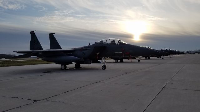 McDonnell Douglas F-15 Eagle — - Poised and waiting for Green Bay Packers flyover action in November 2019.