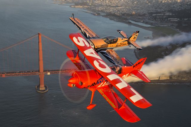 PITTS Special (S-1) (N5111B) - Mike Wiskus and Super Dave Matheson over San Francisco Bay during the weekend of the Fleet Week Airshow