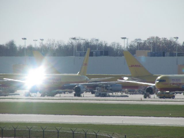 BOEING 767-300 — - Random photo I go of sun-glare on a 767 at CVG