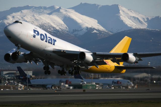 Boeing 747-400 (N451PA) - Polars flight 998 airborne off Three-Two at Anchorage, bound for LAX