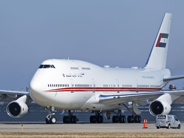 Boeing 747-400 (A6-HRM) - Dubai Airwing 1 taxiing in to Pad-3 after a 7-hour flight from London Stansted - STN / EGSS Sunday afternoon, 5 Mar 2023. 