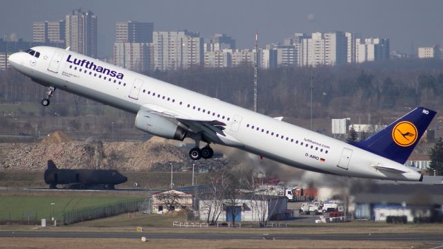 Airbus A321 (D-AIRO) - A Lufthansa A321 is rocketing out of Berlin. Picture taken from the BER Info Tower