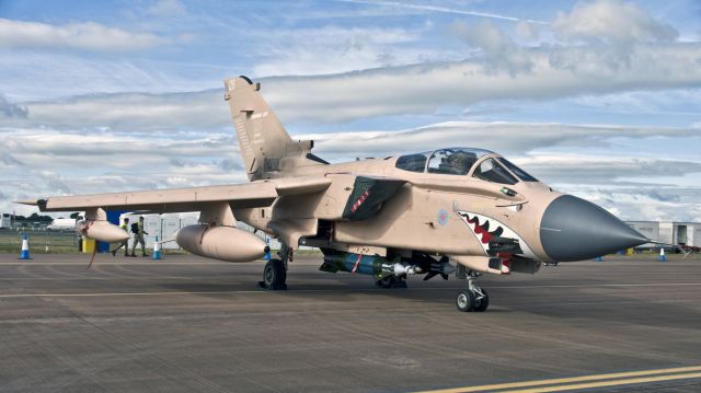 PANAVIA Tornado (ZG750) - RAF Panavia Tornado GR4 ZG750/128 of 12(B) Squadron on static display at RIAT RAF Fairford - 14th July 2017.br /ZG750 wears the pink camouflage applied to the type during the first Gulf War, and markings commemorating the eleven military operations RAF Tornados have been involved in over a 25 year period.