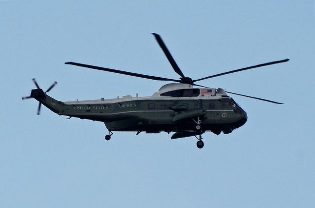 Sikorsky Sea King — - MORRISTOWN, NEW JERSEY, USA-AUGUST 18, 2019: Seen in this photo is the second of three helicopters in the Marine One detachment transporting President Donald Trump from his vacation home in Bedminster, New Jersey to Air Force One at Morristown Municipal Airport for the trip back to Washington, D.C.