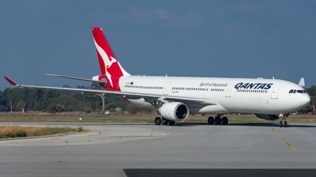 Airbus A330-300 (VH-QPC) - First wide-bodied passenger jet to Busselton after airport upgrades. On charter to the Margaret River Pro Surfing Tour. Flying direct from Sydney.