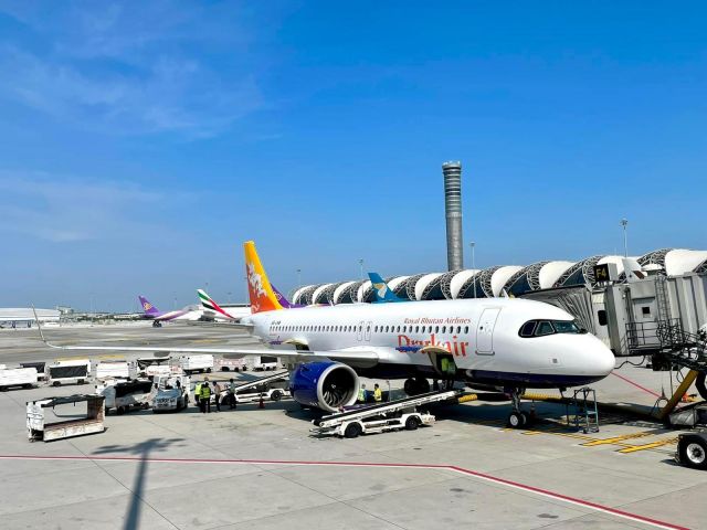 Airbus A320 (A5-JKW) - Drukair’s first A320 Neo flight to Bangkok. 