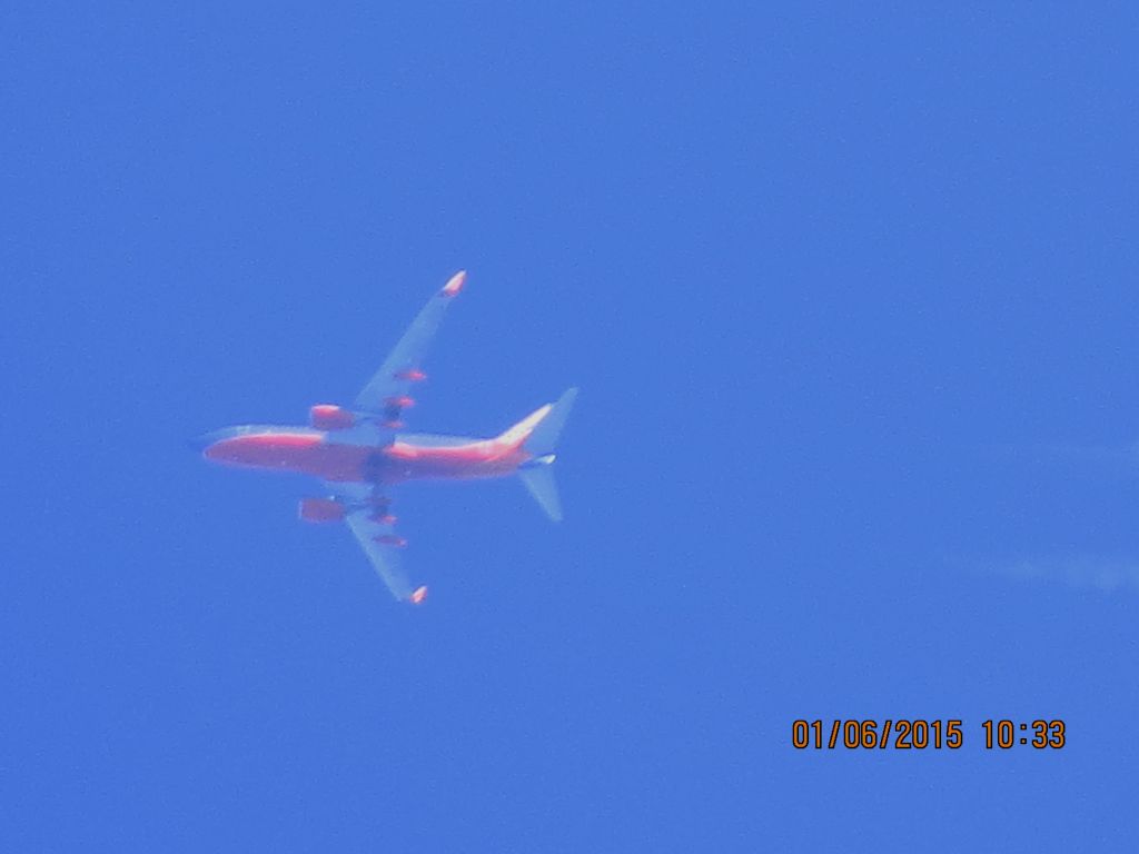Boeing 737-700 (N733SA) - Southwest Airlines flight 508 from ATL to DEN over Baxter Springs Kansas (78KS) at 34,000 feet.