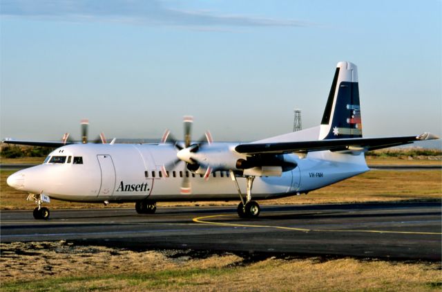 Fokker Maritime Enforcer (VH-FNH) - ANSETT AIRLINES OF AUSTRALIA - FOKKER F-50 - REG : VH-FNH (CN 20113) - KINGSFORD SMITH SYDNEY NSW. AUSTRALIA - YSSY 28/6/1988 35MM SLIDE CONVERSION USING A LIGHTBOX AND A NIKON L810 DIGITAL CAMERA IN THE MACRO MODE.