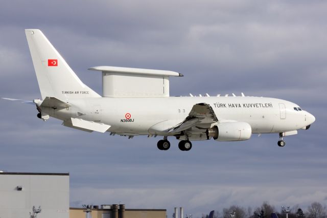 Boeing 737-700 (N360BJ) - Turkish Air Force AEW&C 737 N360BJ touch and go at Paine Field February 8, 2013.