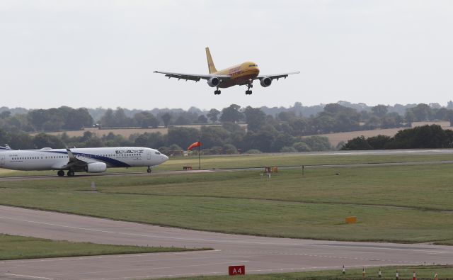 Airbus A300F4-600 (D-AEAN) - Operating flight QY6757 from Milan to Luton Airport on the morning of 11th August 2019. Photo taken from top of multi storey car park. 