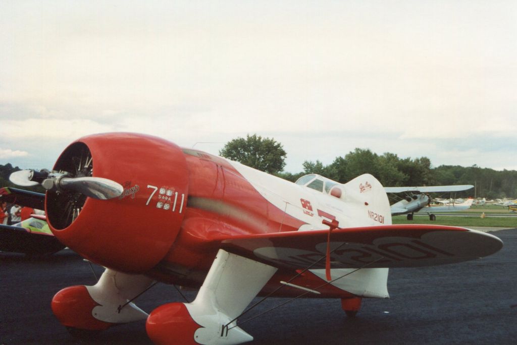 HISTORICAL AIRCRAFT PZL P-11C (PIR2101) - SUSSEX AIRPORT-SUSSEX, NEW JERSEY, USA-AUGUST 1992: Seen on static display at the annual Sussex Airshow is a reproduction model of the Gee Bee R-2 Super Sportster racer.