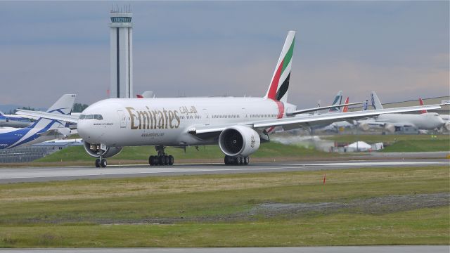 BOEING 777-300 (A6-EGT) - BOE198 (LN:1024) taxis to the Boeing ramp on runway 34L after returning from a test flight to KMWH on 6/25/12.