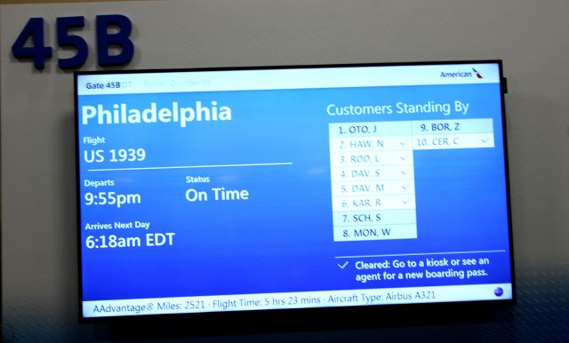 Airbus A321 — -  The last aircraft flight operation as US AIRWAYS, (SFO-PHL) US1939 Gate 45B display .. 