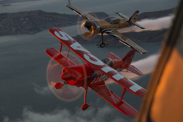 PITTS Special (S-1) (N5111B) - Mike Wiskus and Super Dave Matheson over San Francisco Bay during the weekend of the Fleet Week Airshow