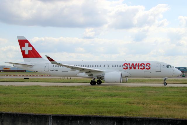 Airbus A220-300 (HB-JCU) - Taxiing to depart rwy 09R on 24-Aug-21 operating flight SWR355 to LSGG.