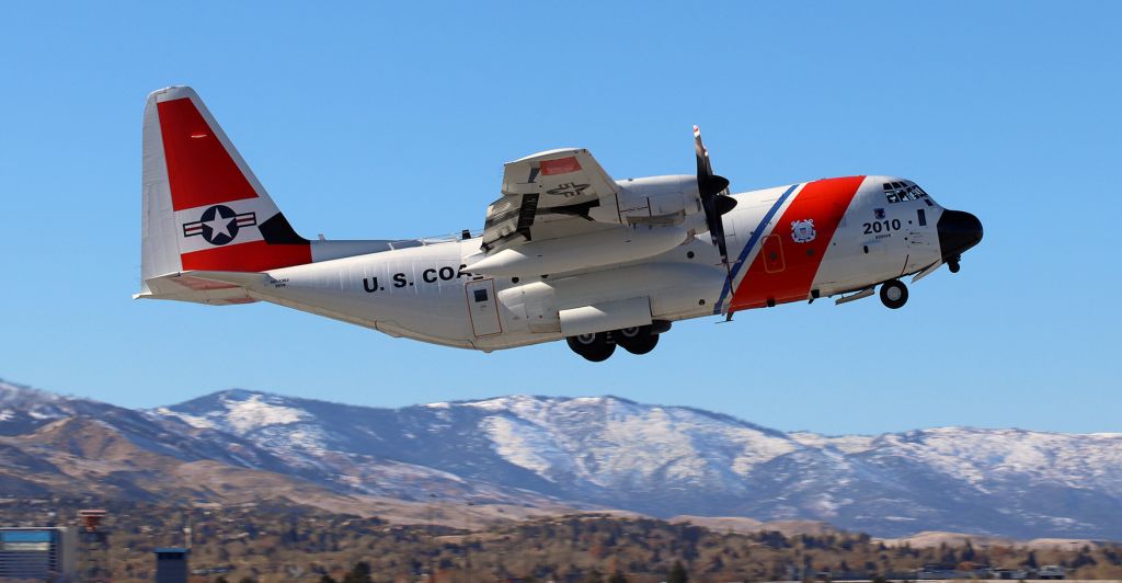 Lockheed C-130 Hercules (CGNR2010) - This Coast Guard Air Station Kodiak (Alaska) based HC-130H Super Hercules, CGNR2010, retrofitted with the Minotaur Mission System Suite which enables long range surveillance, is snapped here as it is taking off from Runway 34R enroute back to its home base (CGAS Kodiak).