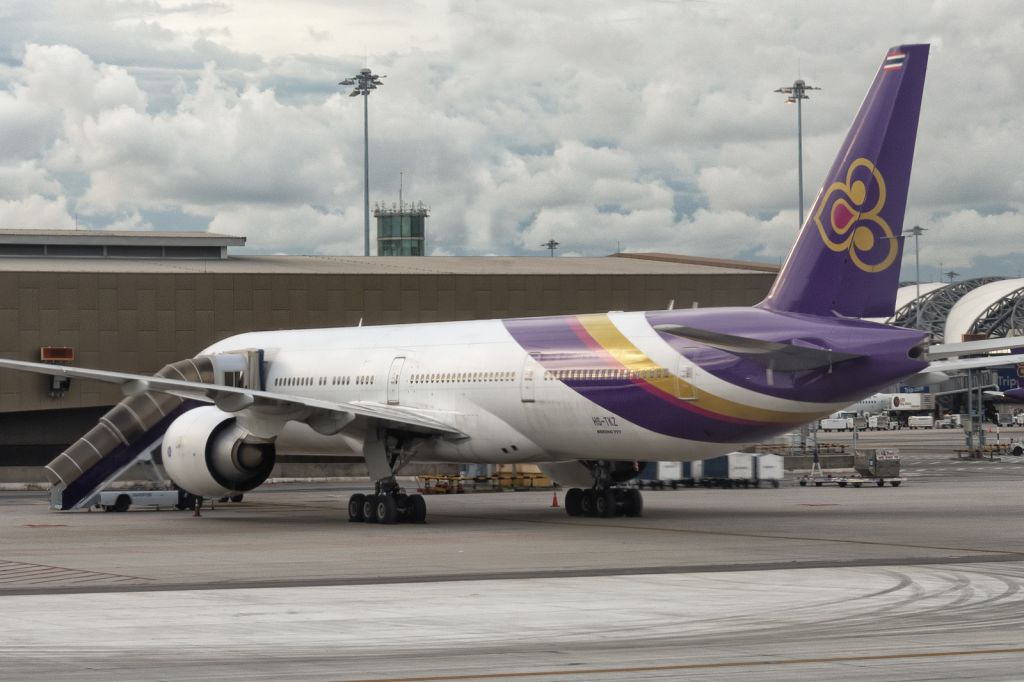BOEING 777-300ER (HS-TKZ) - 28th August, 2024: Seen parked on the ramp at Bangkok Suvarnabhumi after operating flight TG 683 from Tokyo Haneda. 