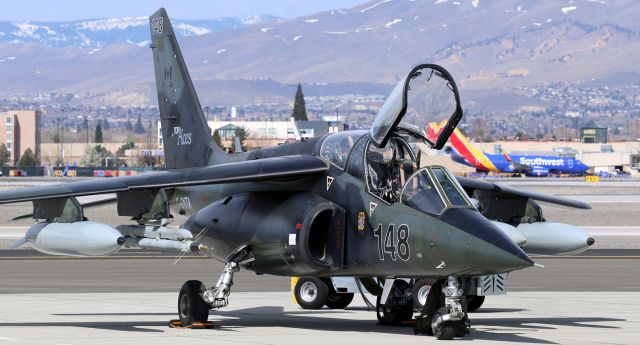 DASSAULT-BREGUET/DORNIER Alpha Jet (C-GNTA) - "Chetah 2-1," a Canadian "Top Aces" Alpha Jet (C-GNTA), one of two "Top Aces" fleet aircraft at RNO for a refueling stop, is snapped here on the Atlantic Aviation ramp. Both "Top Aces" jets had arrived here from Brown Field Municipal (KSDM) in San Diego and departed shortly after this photo was taken to go up north to Victoria International (CYYJ), Victoria, B.C., Canada.