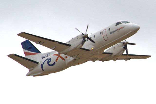 Saab 340 (VH-TRX) - Getting airborne off runway 23 and heading off to a regional destination. Friday 1st February 2013.