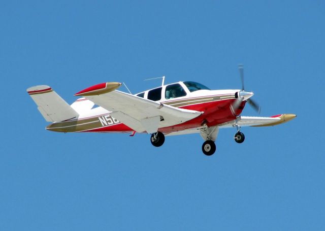 Beechcraft 35 Bonanza (N58BZ) - 1958 Beech J35 landing at Shreveport's Downtown Airport. Nice aircraft!