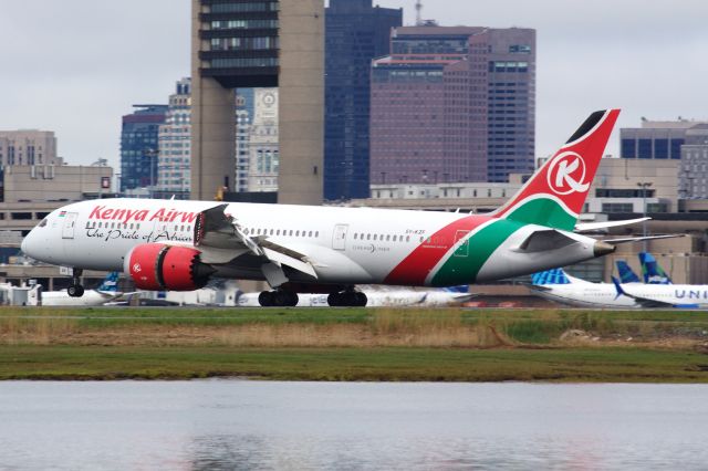 Boeing 787-8 (5Y-KZF) - Kenya Airways B788 arrival to Boston Logan - diverting from JFK due to weather on 5/15/22.