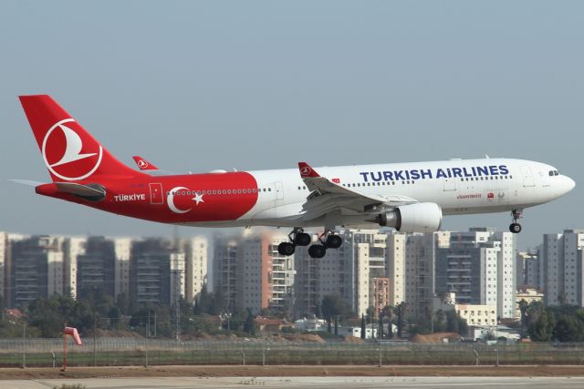 Airbus A330-300 (TC-JNB) - 10/12/2021: Flight from Istanbul upon landing on runway 12.br /br /br /The Turkish flag painted on the rear fueslage side.