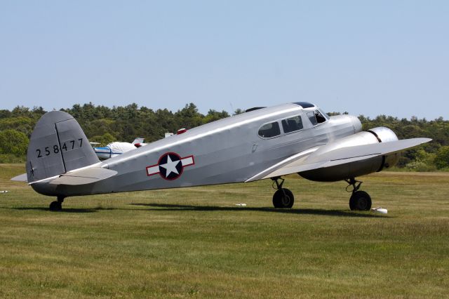 Cessna T-50 Bobcat (N60010) - Private Cessna UC-78 (T-50) Bobcat at Cape Cod Airfield (2B1) on May 28, 2023. The plane had been operated by Air Ads Inc. based in Standish, ME. However, it looks now be privately owned and based at Cape Cod Airfield. This aircraft was originally built in 1943, and at that time these aircraft were used by USAAF for light transport use as well other training including for multi engine.